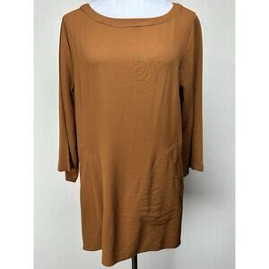 Linea Leisure women's Brown 3/4 sleeves stretch knit tunic pockets Size M